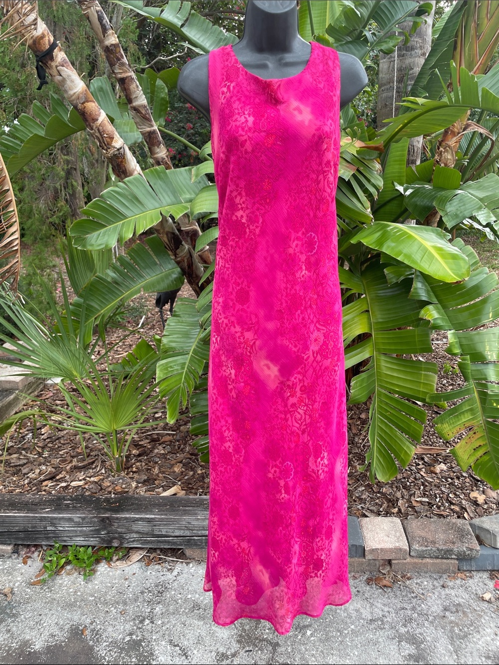 bright magenta  bias cut floral column dress